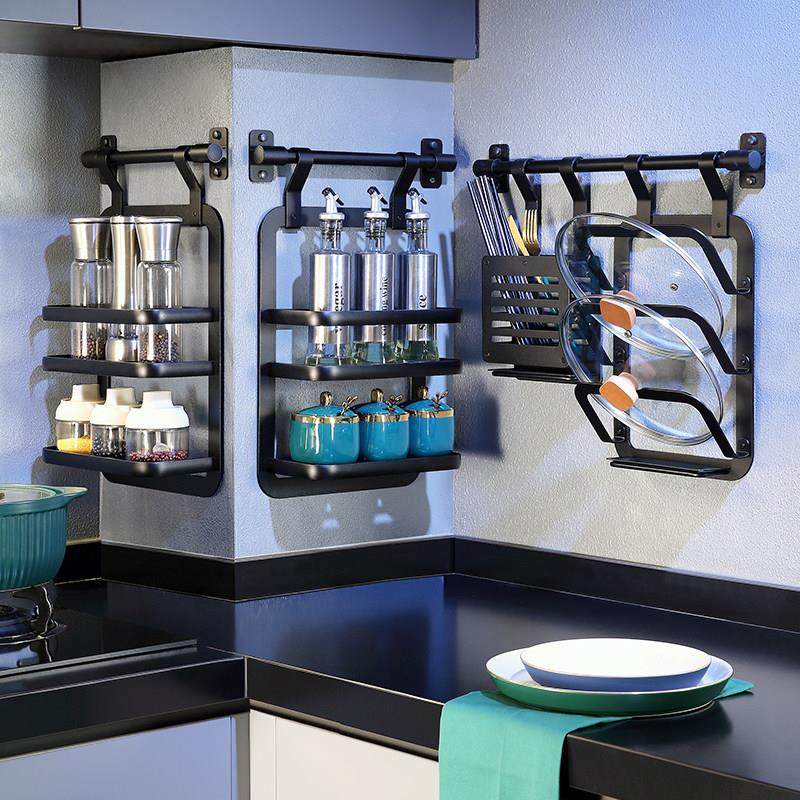 免打孔厨房置物架黑色太空铝刀架挂杆锅盖架调料架墙上转角收纳,厨房/烹饪用具,厨房置物架/置物柜/角架,淘宝优惠券,粉丝福利购,淘宝优惠卷