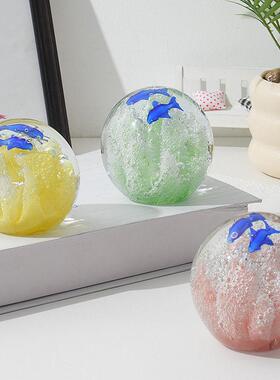 跨境热卖玻璃球海洋球珊瑚球纯手工琉璃夜光球摆件海洋动物工艺品