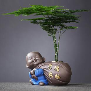 禅意花盆陶瓷水培花器绿植盆栽紫砂盆景室内电脑桌面文竹摆件