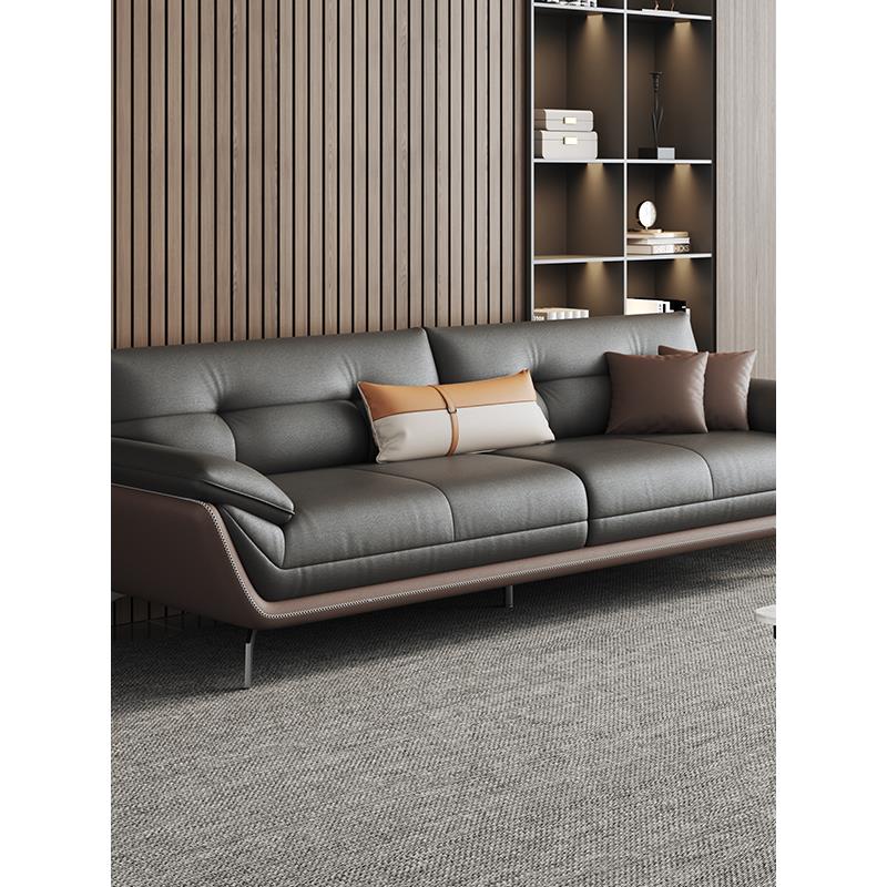 办公室商务接待休息区领导接待洽谈意式轻奢三席真皮沙发咖啡桌组