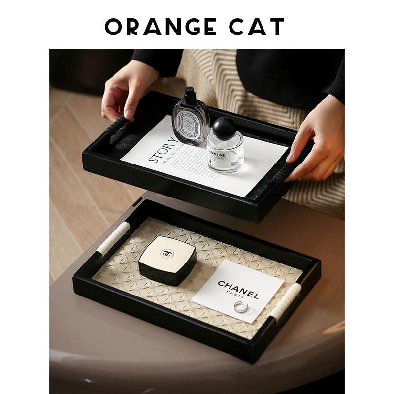 ORANGE CAT中古轻奢高档皮质香薰托盘玄关钥匙首饰收纳盘长方形