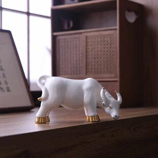 陶瓷十二生肖鞠躬饮水,牛摆件招财,风水镇屋,角落,客厅,厨房