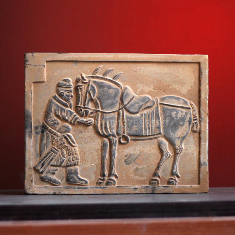 唐代昭陵六骏砖摆件彷古陶器砖雕壁画装饰艺术品拓片制作拓版素材