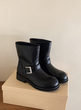Chio2nd南风 4cm增高短靴女2025新款秋冬季高级感黑色百搭小靴子