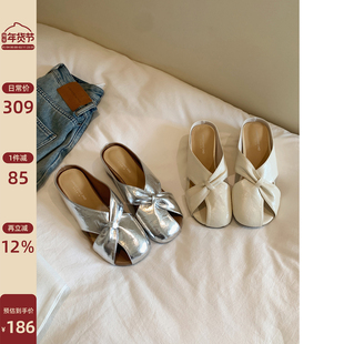 Chio2nd南风 5.5CM增高单鞋女2025超火蝴蝶结凉拖包头勃肯半拖鞋