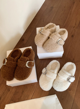 Chio2nd南风 4CM增高勃肯鞋毛毛拖鞋女外穿2025超火泰迪绒面包拖