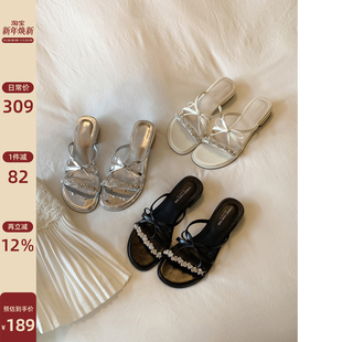 2025新款 女款 夏季 蝴蝶结水钻仙女鞋 子 Chio2nd南风 凉拖鞋 凉鞋