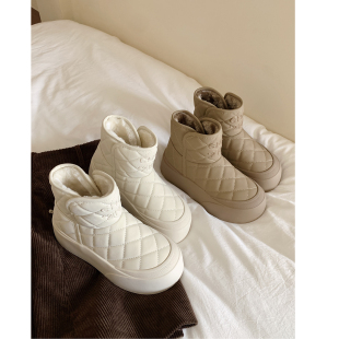 厚底加绒加厚菱格短靴棉鞋 Chio2nd南风 2024新款 雪地靴女款 冬季