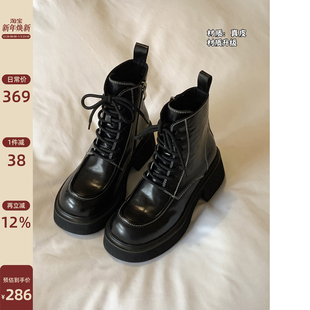 英伦风秋冬款 2024新款 中跟靴子短靴 真皮马丁靴女款 Chio2nd南风