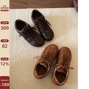 秋冬女鞋 Chio2nd南风 子2025新款 复古油蜡皮运动鞋 5CM增高德训鞋