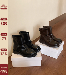 超火真皮靴子百搭褶皱法式 2025新款 小踝靴 短靴女款 Chio2nd南风