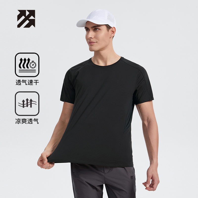 路森短袖男T恤夏季新款户外休闲圆领速干T恤女透气跑步情侣薄上衣