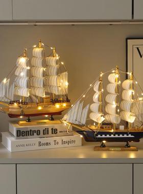 一帆风顺创意彩绘小帆船手工木质摆件工艺品帆船模型店铺家居装饰