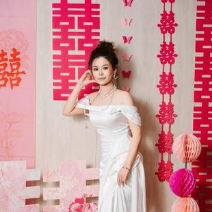 毛毡长条喜结婚摄影晨袍拍照道具婚房布置粉色楷体连喜无纺布喜字