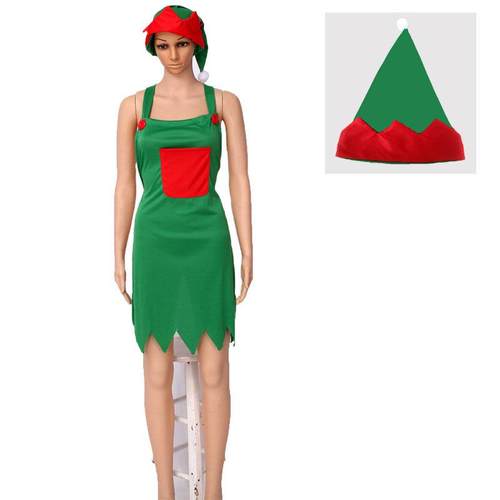 cosplay 家庭圣诞装饰品圣诞无纺布围裙套装带帽子绿色红色围裙