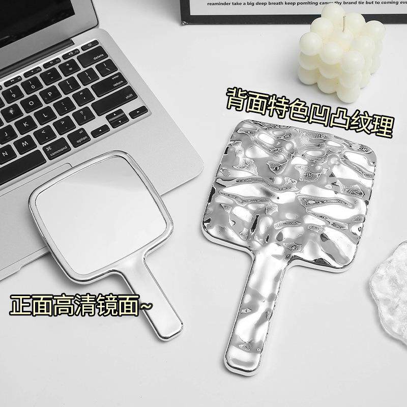 高级手持镜金属水波纹化妆镜手持便携式补妆小镜子高清迷你大号镜