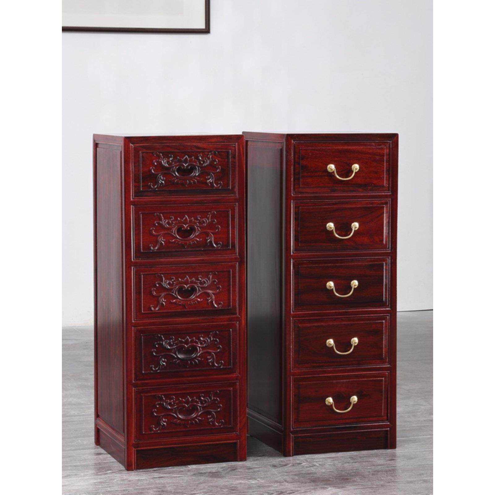 红木家具实木东非酸枝木新中式五斗柜 家用小户型实木雕花五斗橱
