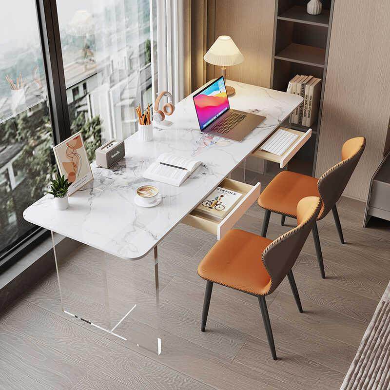 岩板书桌悬浮写字台亚克力办公桌子靠墙双人长条大工作台式电脑桌