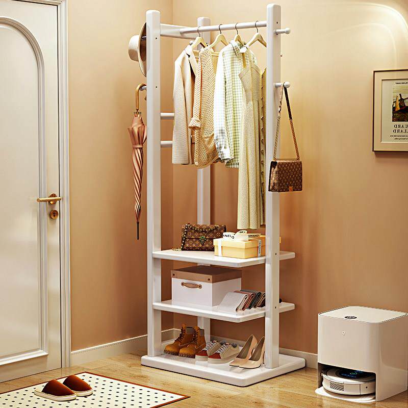 实木衣帽架落地挂衣架进门小户型省空间多层置物架卧室衣服收纳层