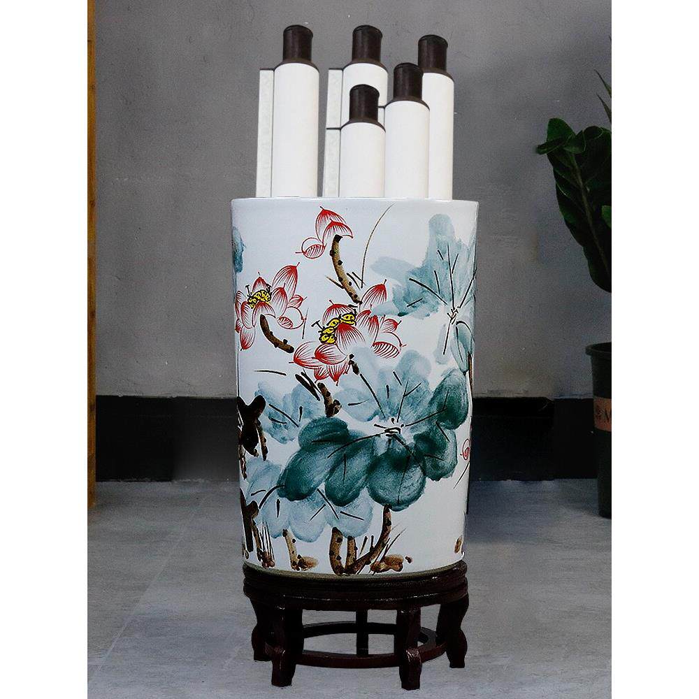 景德镇陶瓷大型花瓶字画筒筒卷轴筒书房客厅字画桶储花插花装饰摆