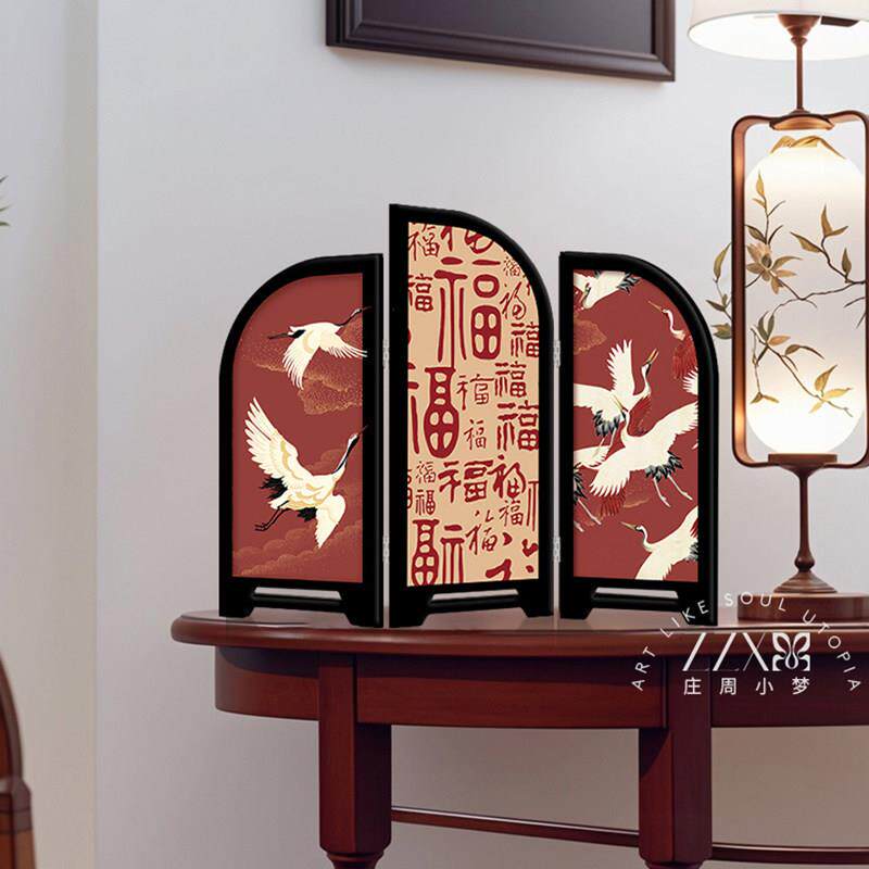 新中式百福图礼品桌面屏风摆件中古乔迁之喜摆画客厅玄关柜装饰画