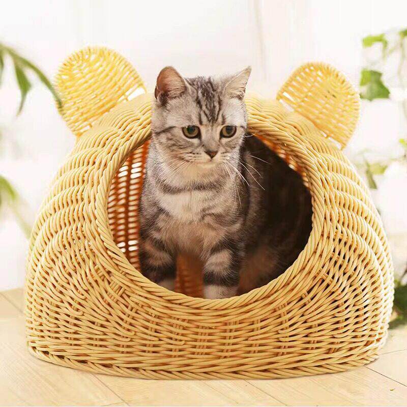 藤编猫窝可水洗小型泰迪狗窝宠物深度睡眠封闭式猫窝猫房子包邮