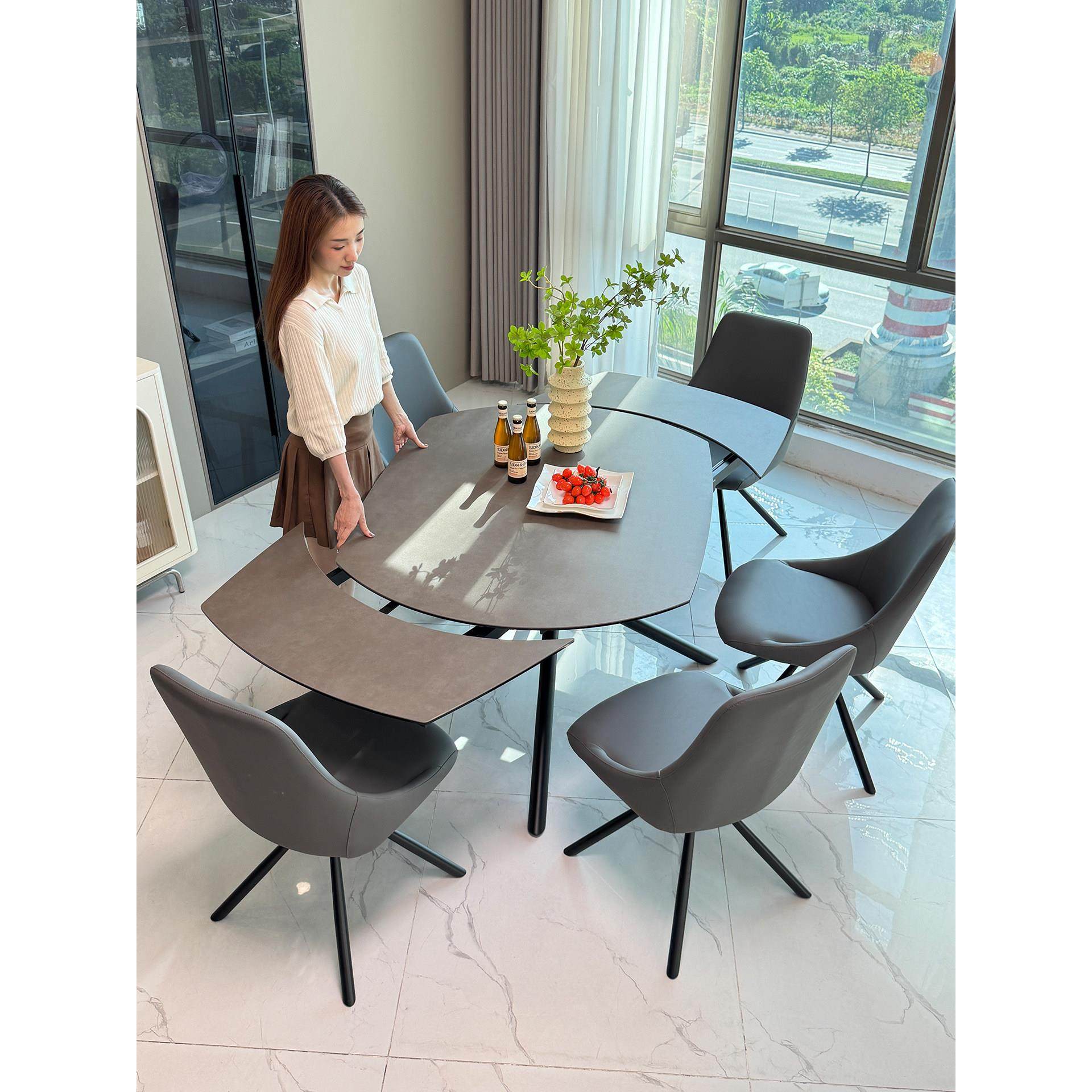 进口卡莱岩板餐桌可伸缩意式极简椭圆旋转餐桌椅组合轻奢2025新款,住宅家具,岩板餐桌,淘宝优惠券,粉丝福利购,淘宝优惠卷