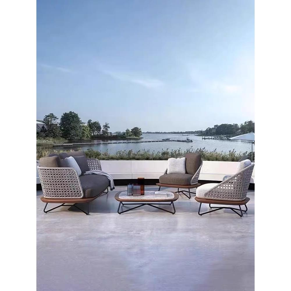 户外藤编沙发椅北欧民宿庭院露天阳台室外实木铝防水防晒休闲家具