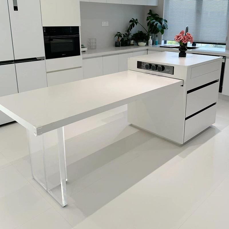 全岩板岛台餐桌一体家用可伸缩倒台餐桌极简开 放式厨房中岛台定