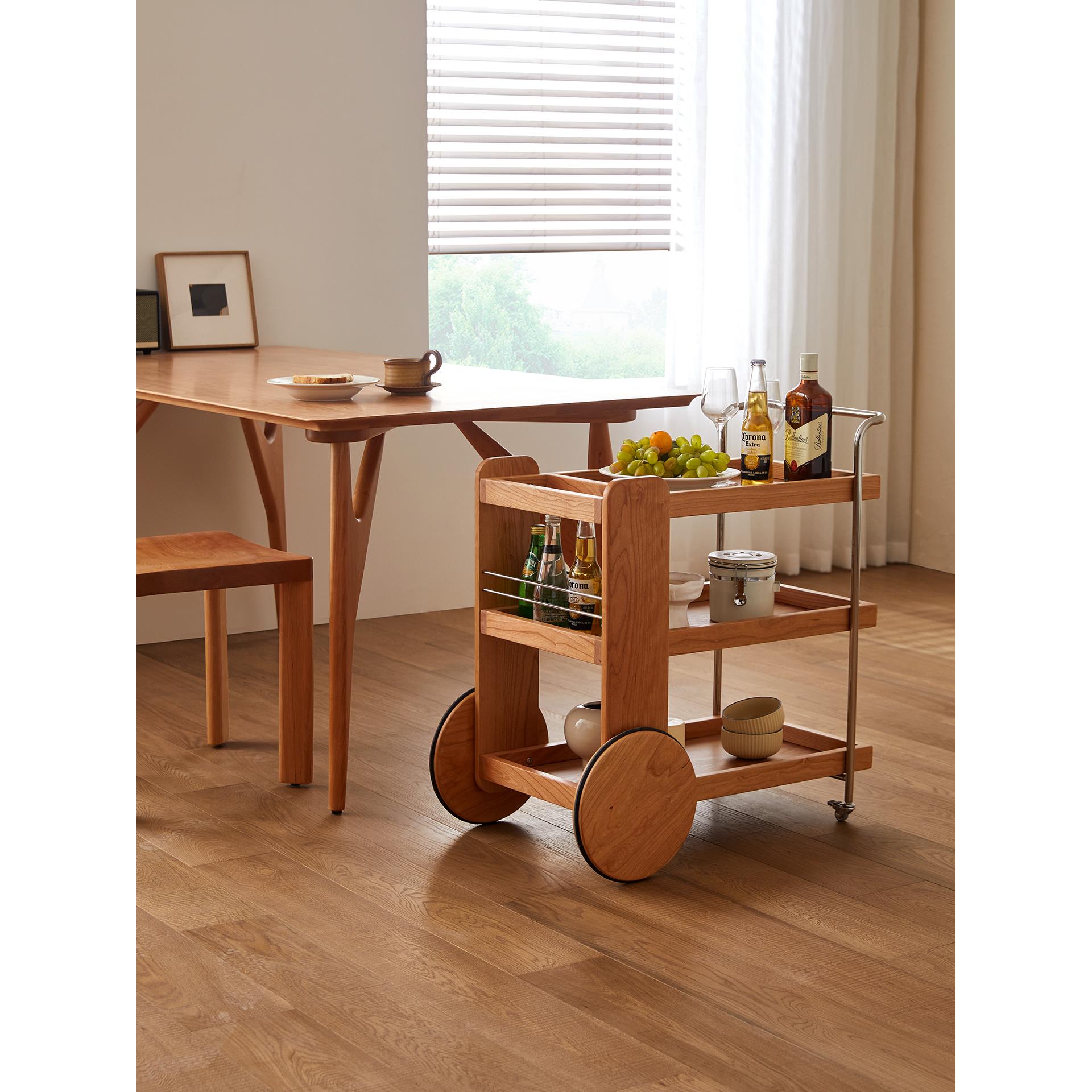 山念木作 乐意推车 实木客厅茶几沙发收纳储物北欧复古带轮