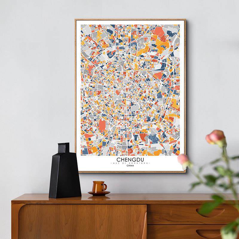 鳟鱼 定制画北欧线描城市地图装饰画 客厅沙发背景墙挂画餐厅壁画,家居饰品,现代装饰画,淘宝优惠券,粉丝福利购,淘宝优惠卷