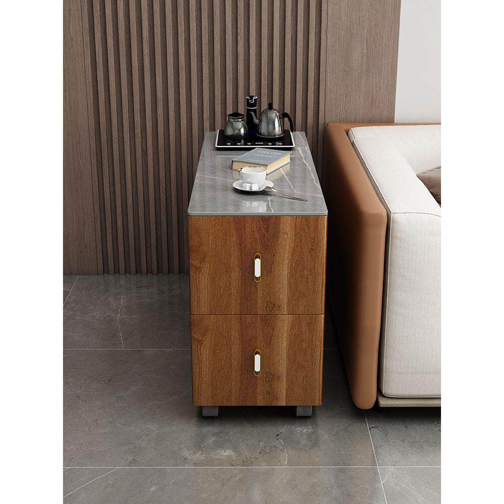 网红沙发边柜侧边柜边几客厅窄缝隙柜可移动岩板茶几茶桌带轮高款