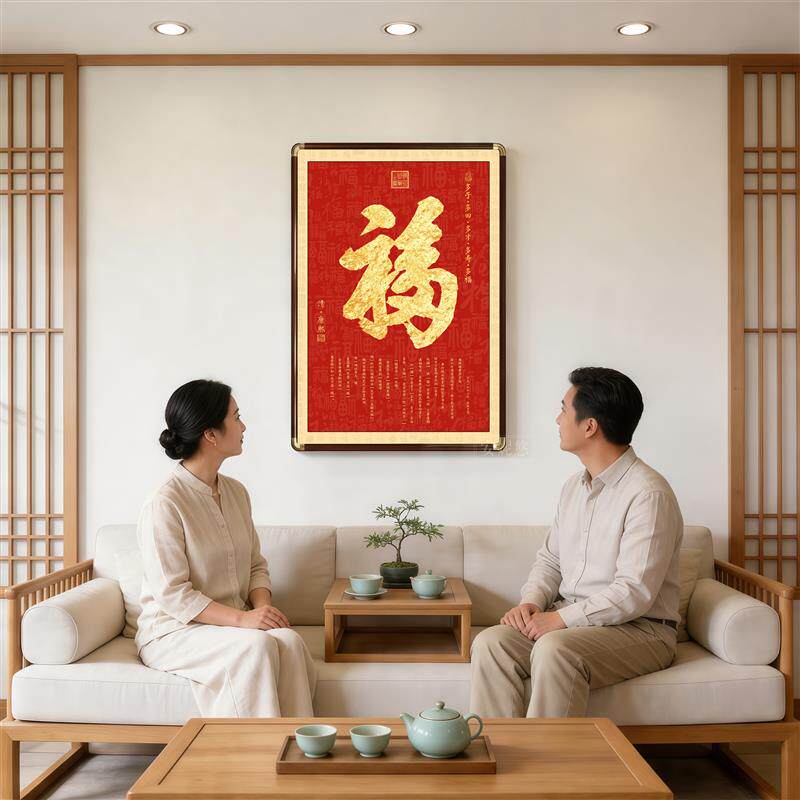 天下第一福康熙福字挂画进门入户玄关装饰画大堂字画迎门墙百福图
