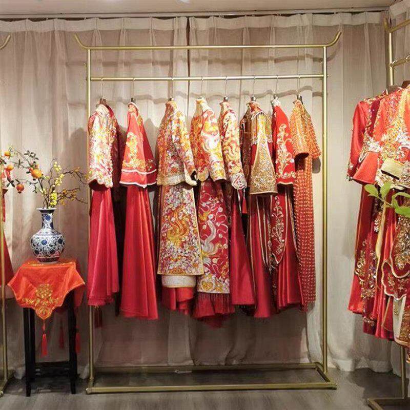 中式婚纱架子旗袍礼服展示架照相馆工作室落地式拖尾挂衣架秀禾货