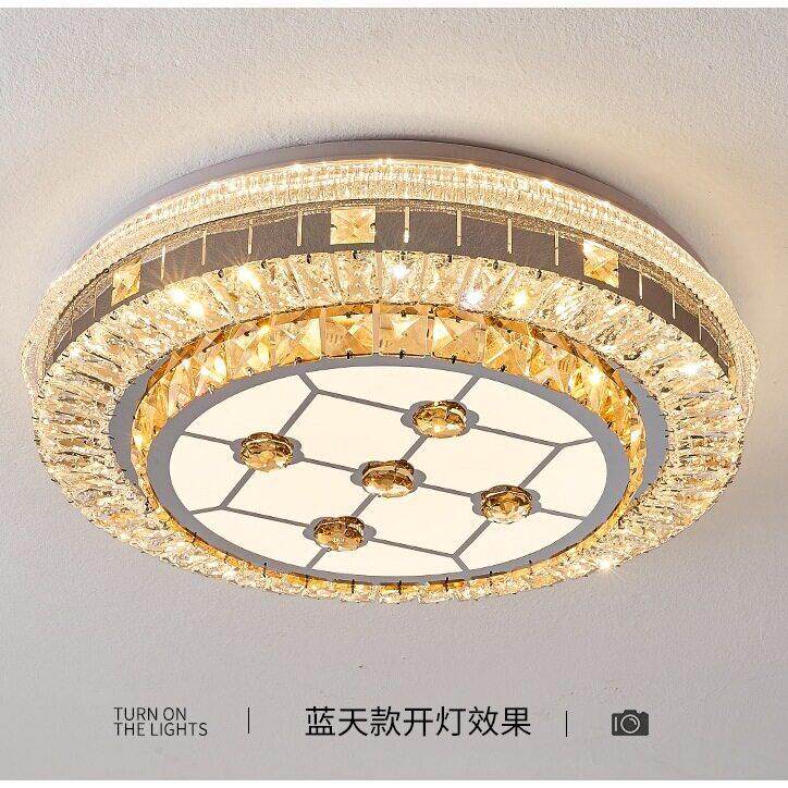 卧室灯水晶吸顶灯现代简约圆形led客厅轻奢无极调光新款智能灯具