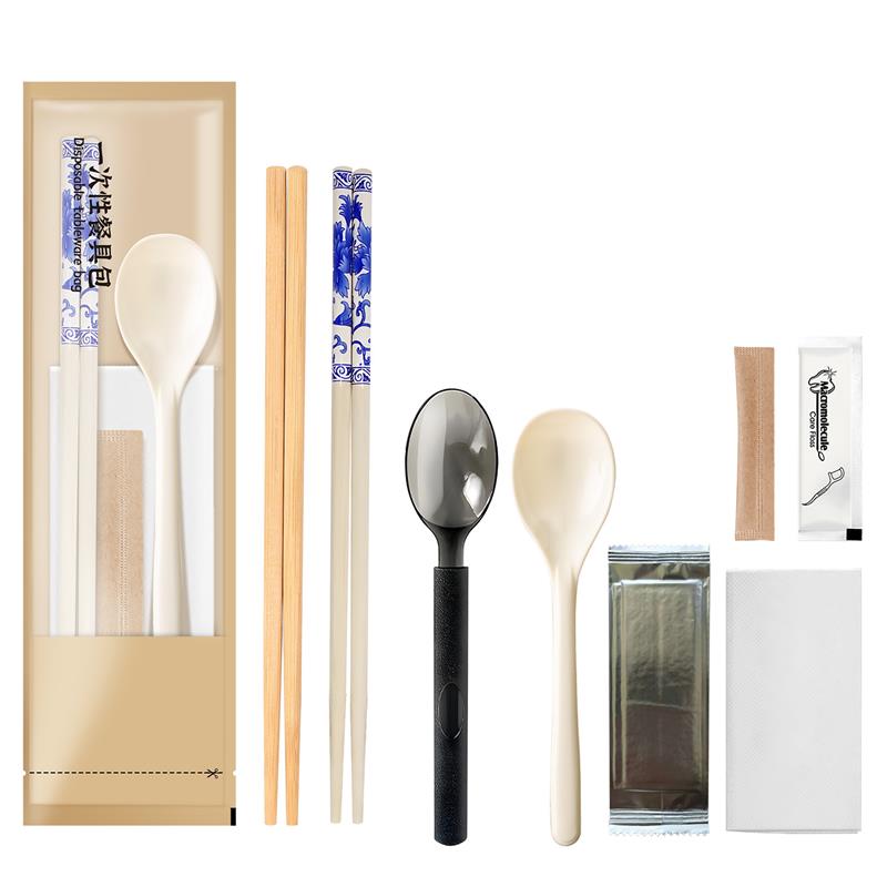 一次性餐具筷子勺子四合一套装商用食品级高档牛皮纸筷子湿巾