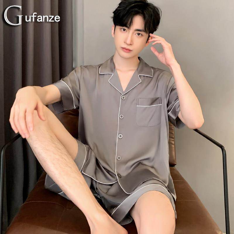 男士睡衣夏款男款冰丝夏季丝绸缎薄款短袖短裤男生纯色家居服夏天