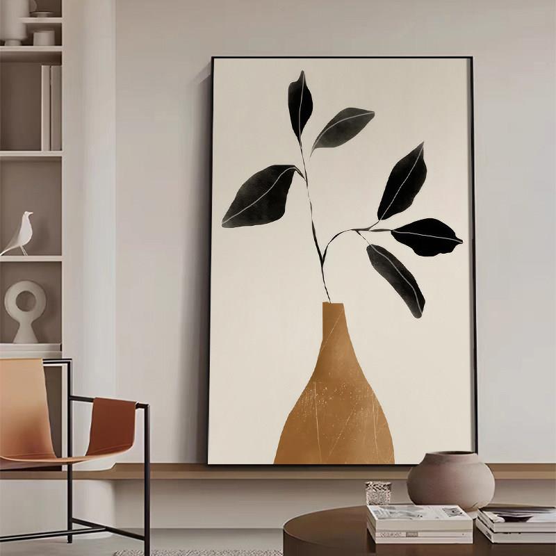现代简约客厅背景墙装饰画植物花卉有框挂画抽象艺术小清新壁画