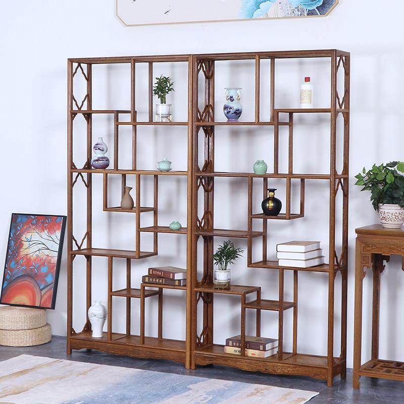 鸡翅木博古架红木多宝阁实木简约客厅玄关隔断中式茶具置物展示柜