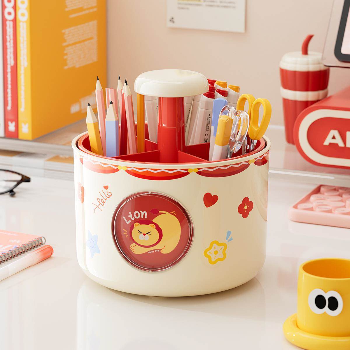 新疆包邮旋转笔筒多功能四格桌面收纳盒大容量文具收纳桶办公室置