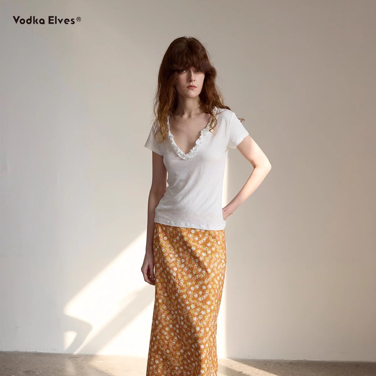 vodka elves 南法风艺术花卉直筒H版型半身裙显瘦碎花裙