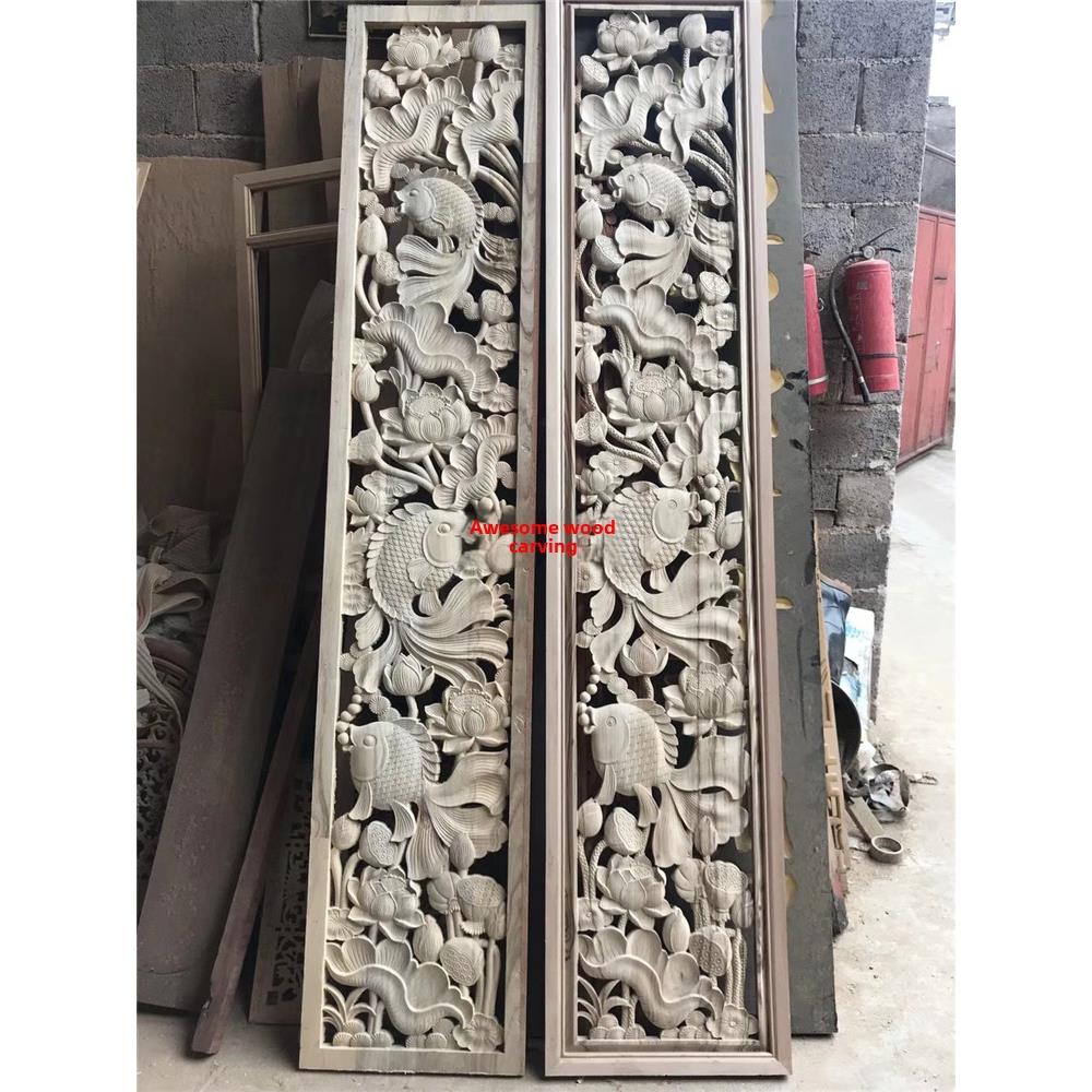 东阳木雕花板中国彷古实木入口手工雕花吊顶背景墙隔断屏风定制