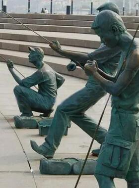 铸铜人物雕塑定制钓鱼渔民船雕像渔夫捕鱼捕鱼人物铜雕玻璃纤维雕