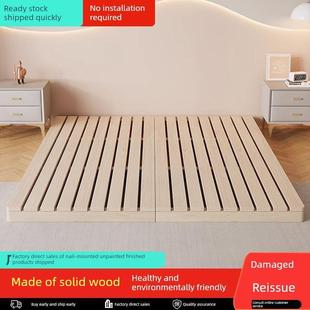 实木日式榻榻米床落地式出租房折叠床架现代双人排骨架卧室木板床