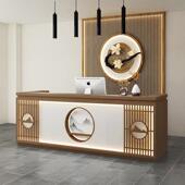 覆古新中式 水曲柳原木色吧台收银台网红民宿养生馆收银台接待台