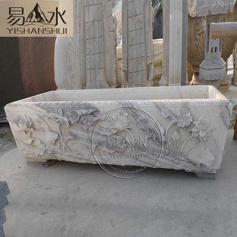 石雕汉白玉石头鱼缸老石槽养鱼种花庭院别墅摆件造景大石缸定制