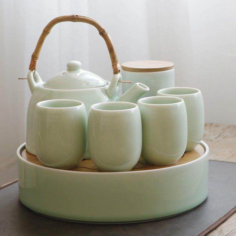 青瓷茶具套装家用景德镇陶瓷大号整套现代简约茶壶茶杯茶盘提梁壶,餐饮具,整套茶具,淘宝优惠券,粉丝福利购,淘宝优惠卷