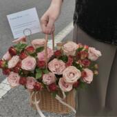 手提花篮鲜花卡布奇诺玫瑰全国同城速递上海北京广州开业乔迁花束