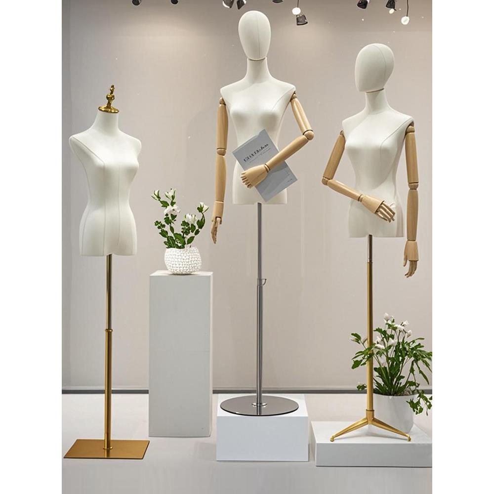服装店模特道具女装橱窗半全身人偶衣服展示架假人体婚纱模特架子