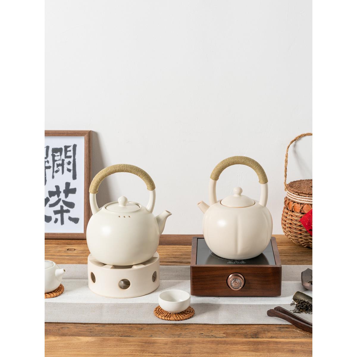 电陶瓷炉白陶茶壶陶瓷柄泡茶壶中国陶瓷壶蜡烛炉可明火水壶